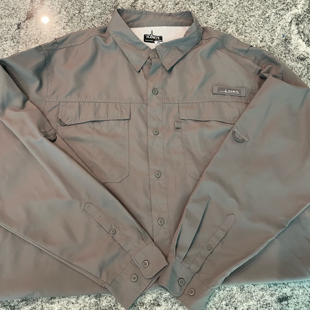 Men's XXL, Habit, Long Sleeve Button Down, Fishing Shirt, UV Protextikn